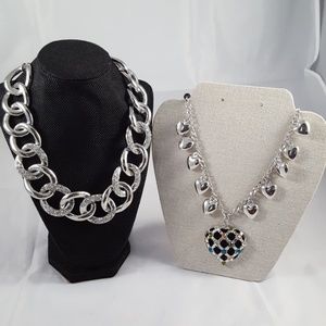 Lot of 2 Necklaces - Silver with Rhinestones
